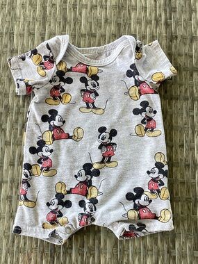 Disney Gray Mickey Mouse Short Sleeve One-Piece Romper NB